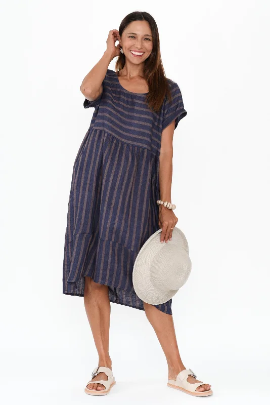 Liana Navy Stripe Linen Dress Striped unclassified dresses