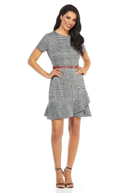 London Times - Chequered Jewel Neck A-Line Dress T3562MSC Metallic unclassified dresses