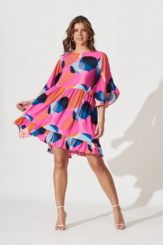 Lucy Smock Dress In Candy Pink With Blue Spot Vintage unclassified dresses