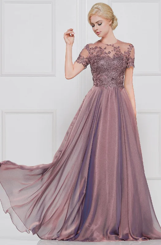 Marsoni By Colors - M274 Illusion Embroidered Chiffon A-Line Dress Lounge unclassified dresses