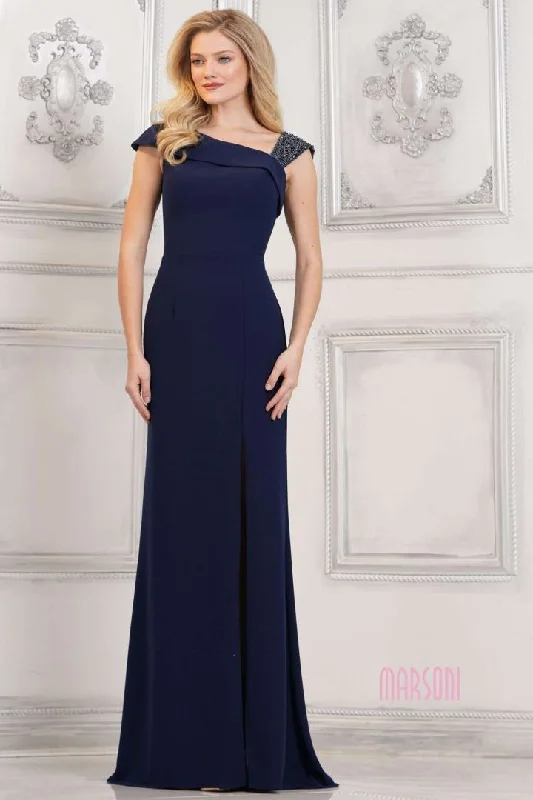 Marsoni by Colors -MV1296 Asymmetric Beaded Crepe Sheath Dress Color block unclassified dresses