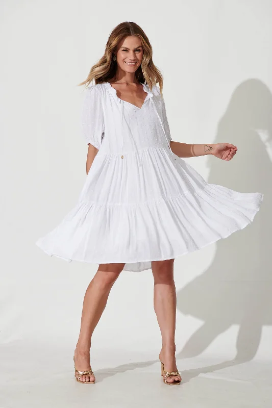 May Smock Dress In White With Lurex Stripe Festival unclassified dresses