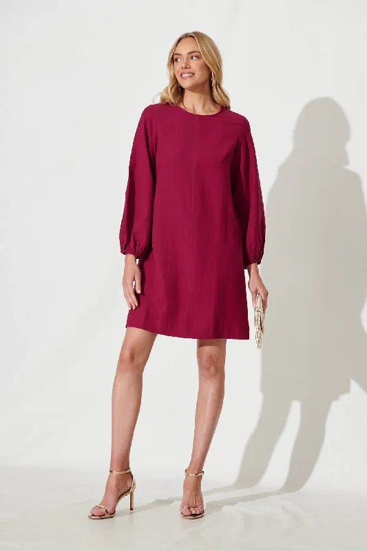 Moto Dress In Magenta Cotton Linen Striped unclassified dresses