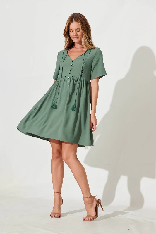 Nancy Smock Dress In Khaki Linen Blend Popular unclassified dresses