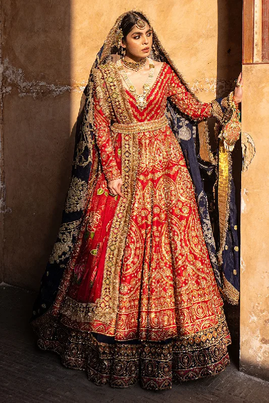 Navy Blue and Red Pakistani Bridal Dress In Pishwas Lehnga Style Graduation unclassified dresses