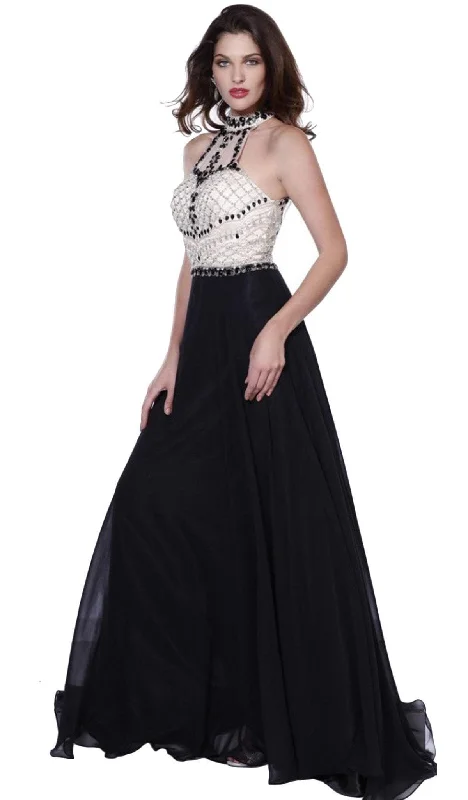 Nox Anabel - Embellished Halter Chiffon A-line Dress 8200SC Bold pattern unclassified dresses