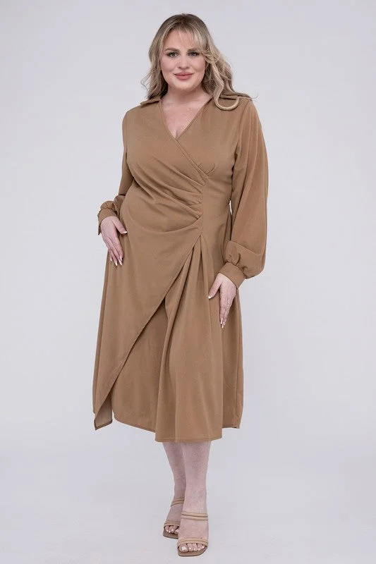 Nuvi Apparel Plus Solid Twist Front Wrap Dress Office unclassified dresses