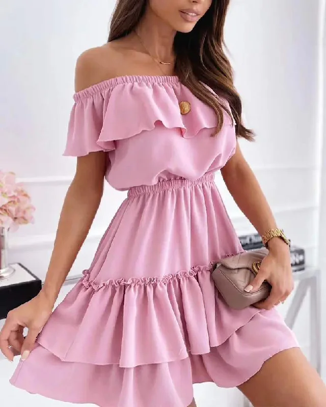 OFF SHOULDER RUFFLE HEM CASUAL DRESS Winter unclassified dresses