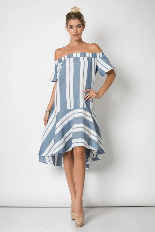 Nautical Off-Shoulder Stripe Dress Wrap unclassified dresses