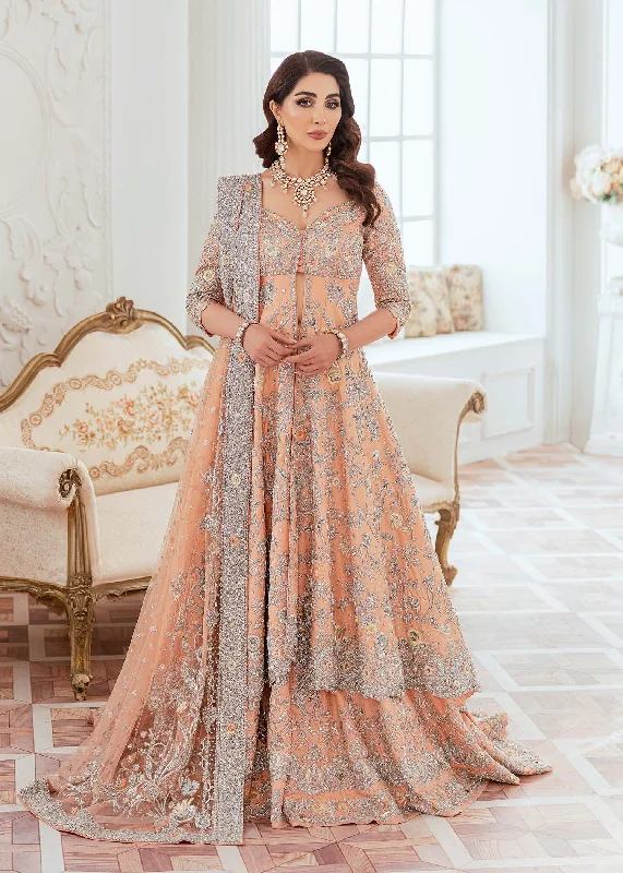 Pakistani Bridal Peach Color Lehenga Gown Halter unclassified dresses