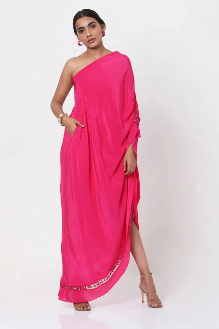 Pink Embroidered One Shoulder Kaftan Beaded unclassified dresses