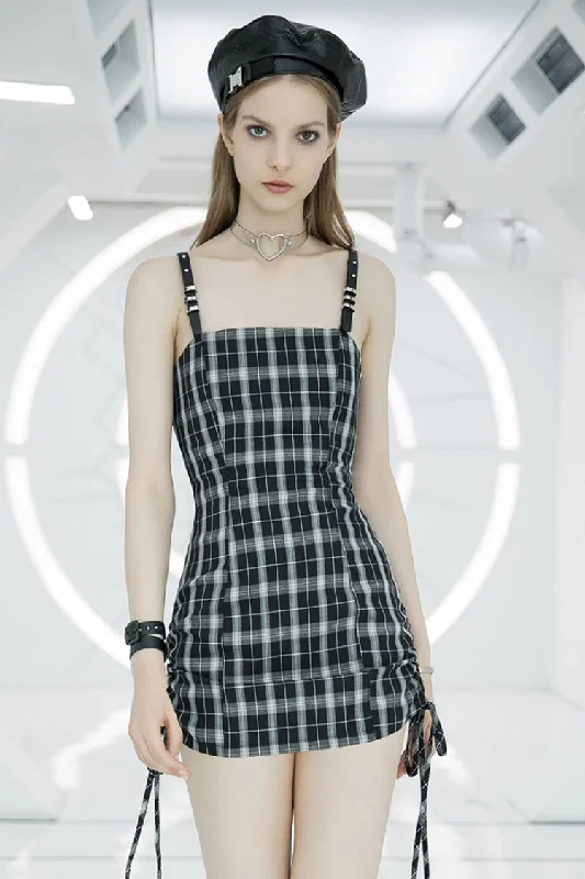 Plaid Print High Waisted Women's Punk Strap Dress 2 Colors Luxury unclassified dresses