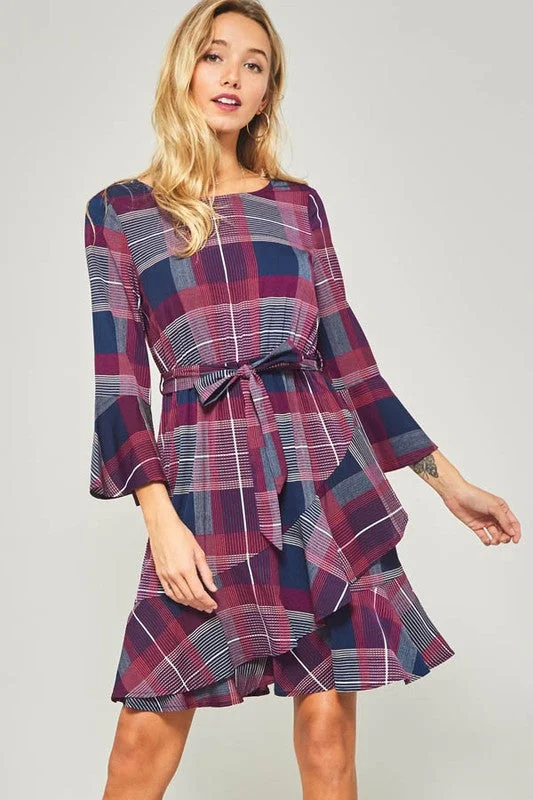 Plaid Print Wrap Dress Holiday unclassified dresses