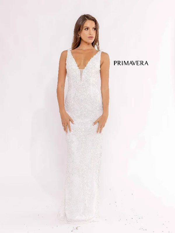 Plunging Embellished Prom Gown By Primavera Couture -3953 Chiffon unclassified dresses