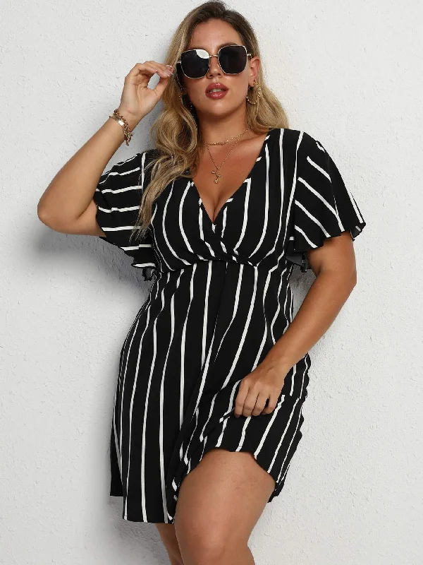 PLUS STRIPED SURPLICE NECK A LINE DRESS Color block unclassified dresses