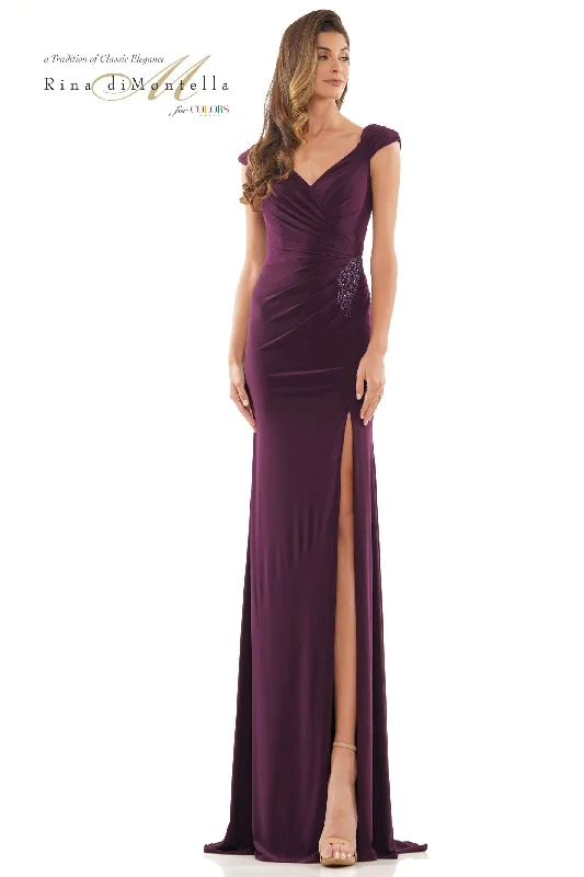 Rina Di Montella Cap Sleeve V-Neck Sheath Formal Gown -RD2824 Discounted unclassified dresses