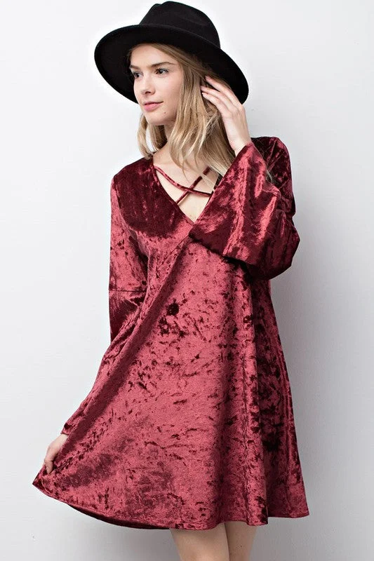 Rock Burgundy Velvet Dress Long sleeve unclassified dresses