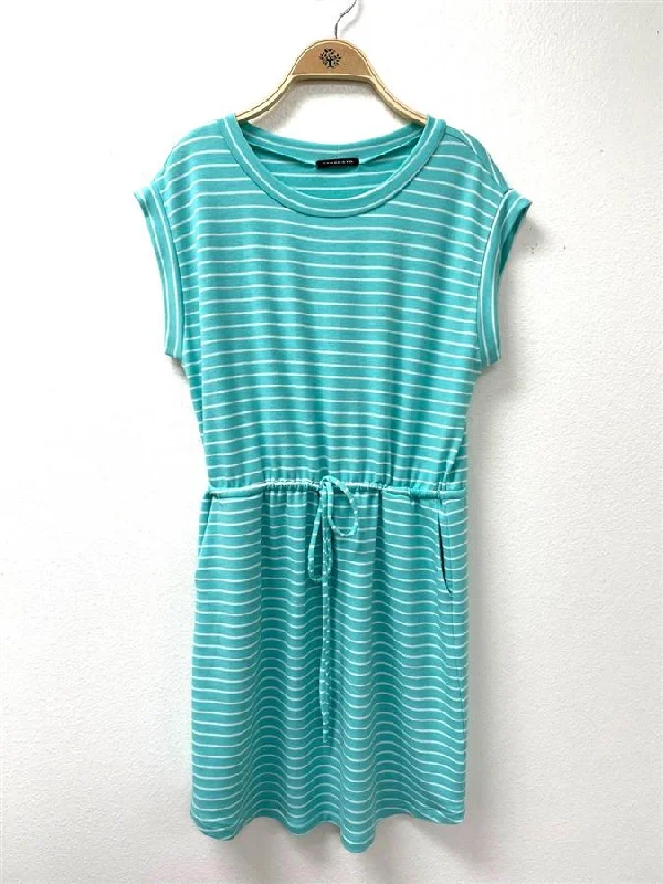 Round Neck Cap Sleeve Terry Striped Dress - Mint Polka dot unclassified dresses