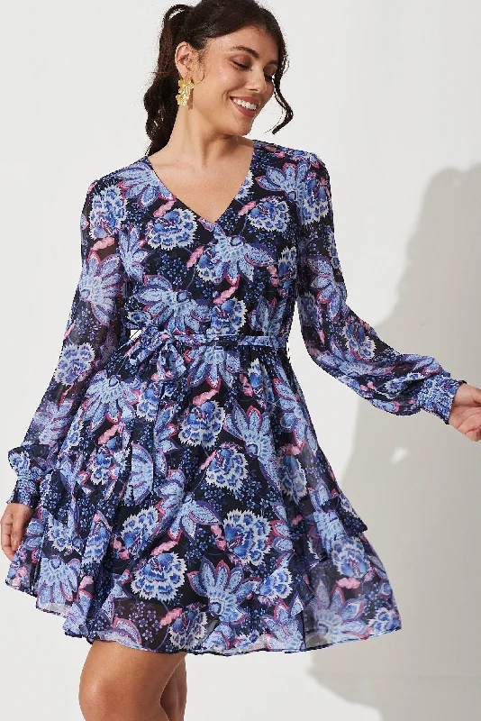 Shakira Dress In Blue With Multi Print Casual chic unclassified dresses