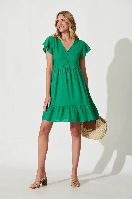 Similan Smock Dress In Jade Linen Blend Vintage unclassified dresses