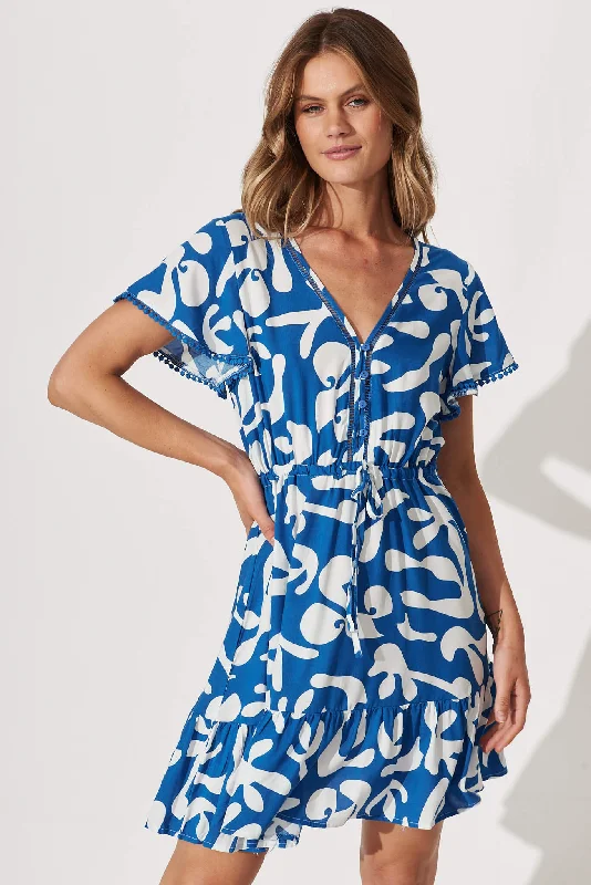 Tara Dress In Blue With White Print Sleeveless unclassified dresses