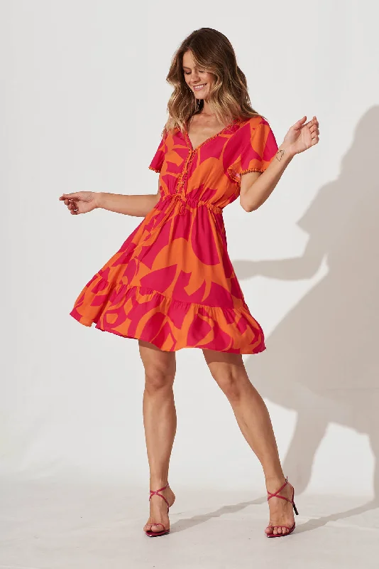 Tara Dress In Tangerine With Pink Print Lightweight unclassified dresses