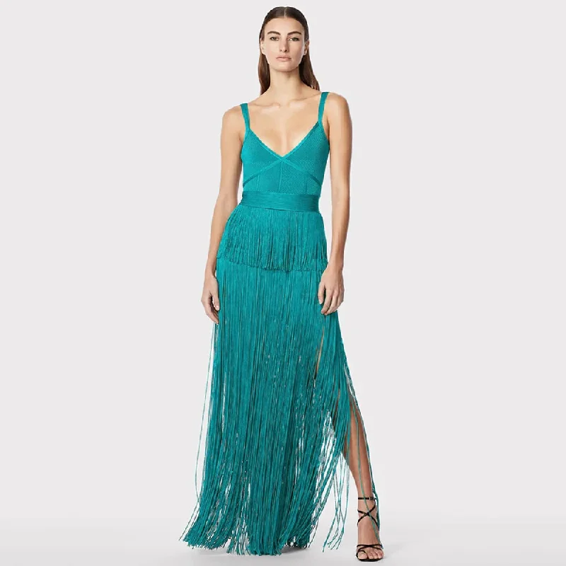 Tassel Fringe Sleeveless V-Neck Bandage Dress Off-shoulder unclassified dresses