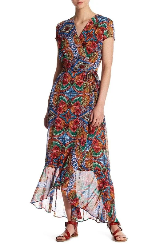 Taylor - V Neck Printed Wrap Dress 9045MJSC Ruffled unclassified dresses