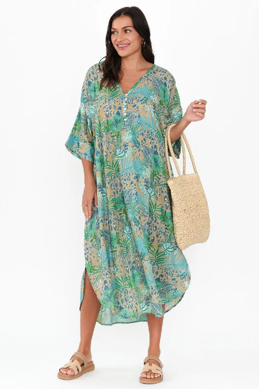 Tella Blue Jungle Cotton Kaftan Stylish unclassified dresses