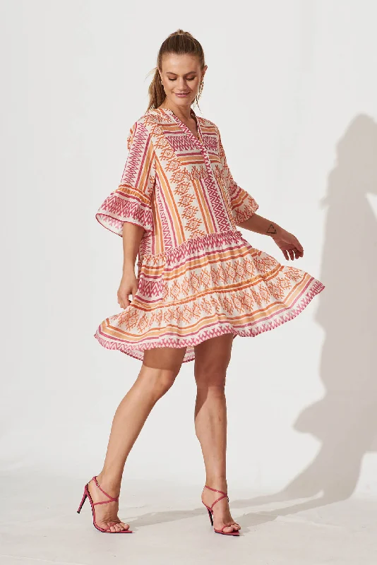 Tesoro Smock Dress In Pink And Orange Aztec Print High-end unclassified dresses