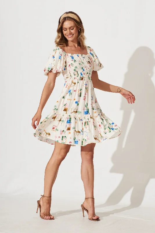 Thora Dress In Cream Multi Desert Print Fall unclassified dresses