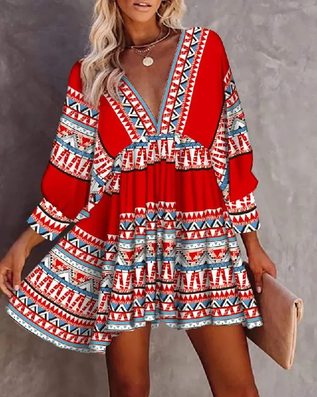 TRIBAL PRINT V BACK TIED DETAIL SWING DRESS Preppy unclassified dresses