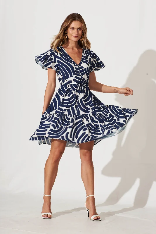 Tuesday Dress In Navy With White Print Bold pattern unclassified dresses