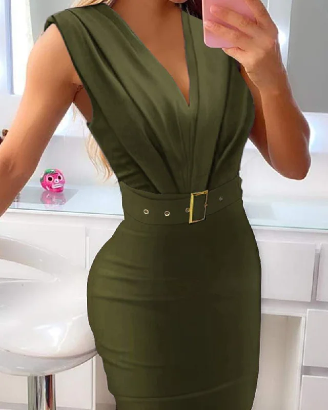 VNeck Sleeveless Skinny Dress With Belt Women's unclassified dresses