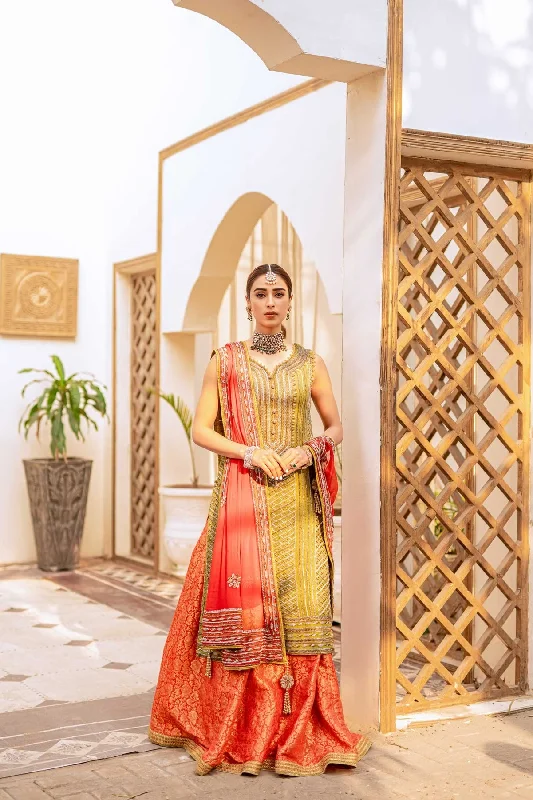 Yellow Kameez With Orange Lehenga Pakistani Mehndi Dress Budget-friendly unclassified dresses