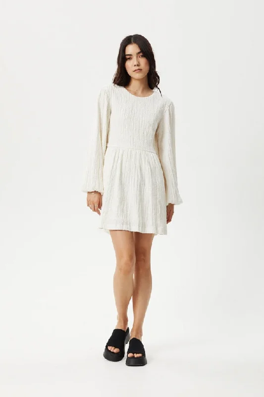 Afends Focus Hemp Seersucker Mini Dress White Classic Denim Mini