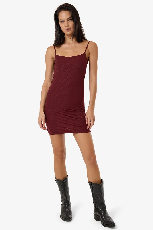 Thrills Petra Mesh Mini Dress Dark Cherry Soft Denim Skirt