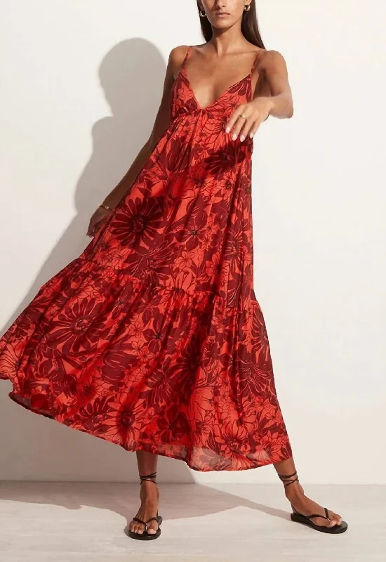 Anisha Maxi Dress In Zani Floral Print Crimson Chic Maxi Dress