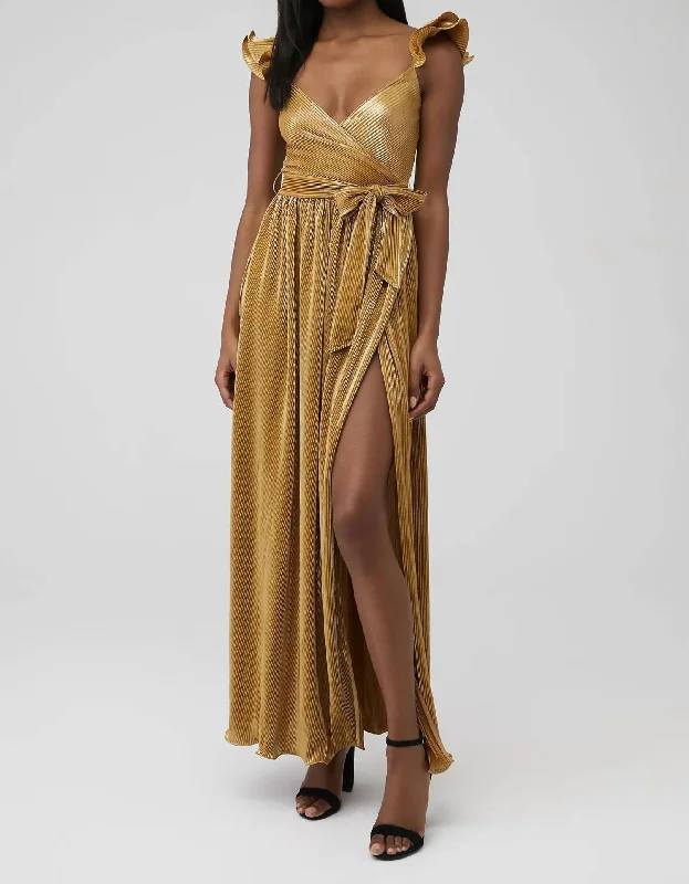 Imara Maxi Dress In Gold Denim Maxi Skirt