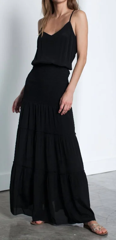 Karina Solid Maxi Dress In Black Ruffled Maxi Skirt