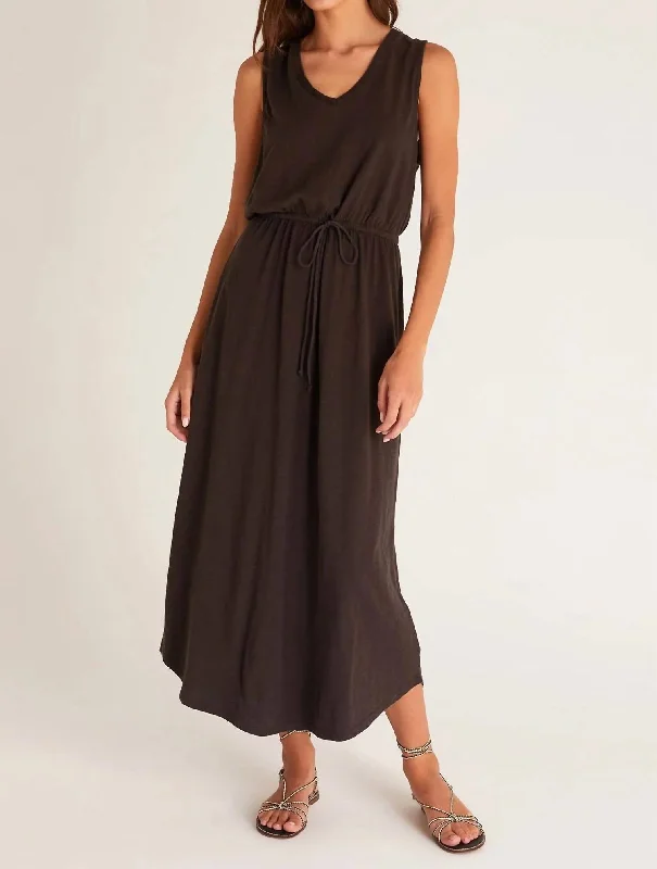 Lovewell Slub Maxi Dress In Vintage Black Front Pocket Maxi