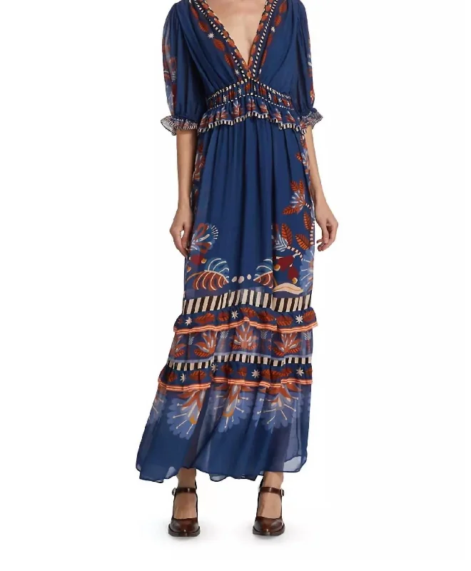 Nature Beauty Short Sleeve Maxi Dress In Blue Bold Maxi Skirt