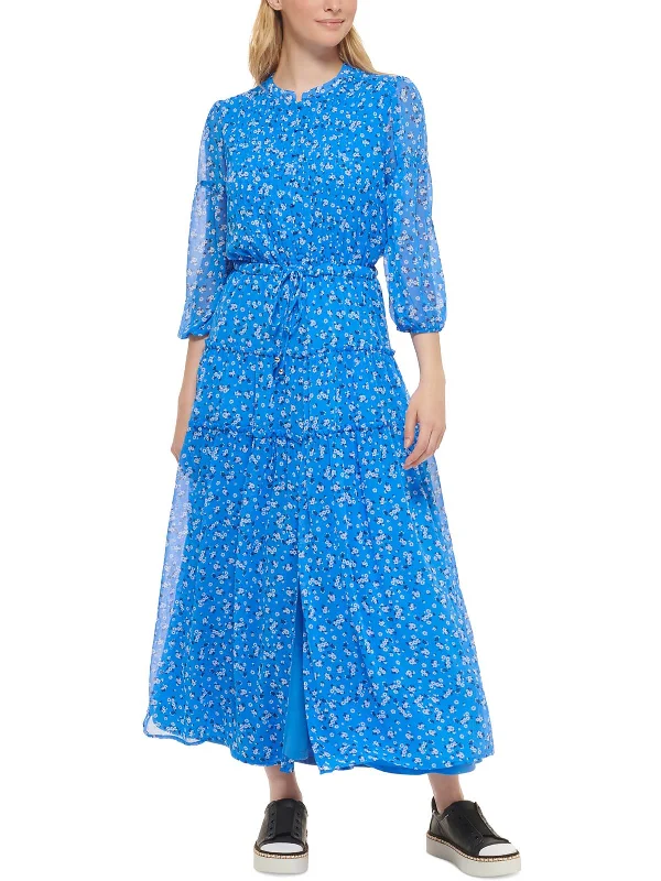 Womens Chiffon Floral Maxi Dress Printed A-line Maxi