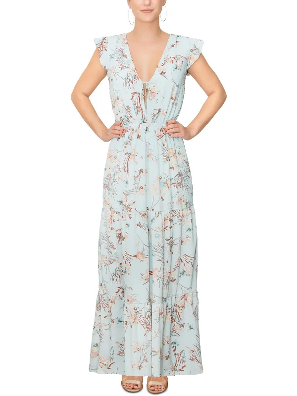 Womens Crepe Floral Maxi Dress Button-front Maxi Skirt