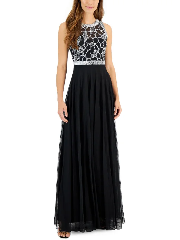 Womens Sequined Long Evening Dress Layered Maxi Skirt