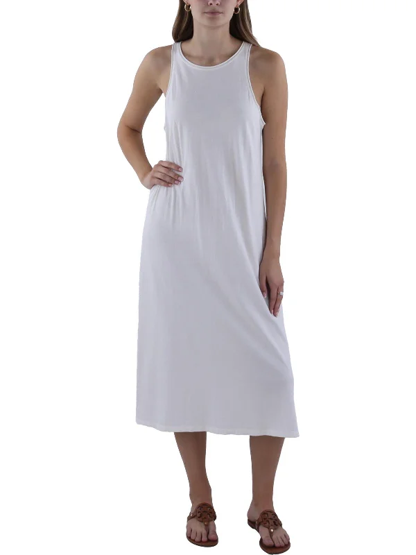 Womens Cotton Tank Dress Midi Dress Plain Midi Skirt